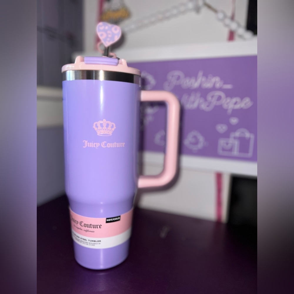 🎀NWT Juicy Couture Lavender and Pink hot/cold stainless steel tumbler 31.5 Oz